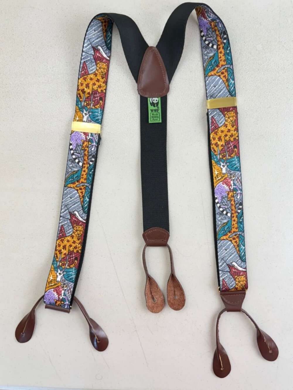 Vintage Safari Jungle Animals Suspenders World Wildlife Foundation 90s Adjustabl